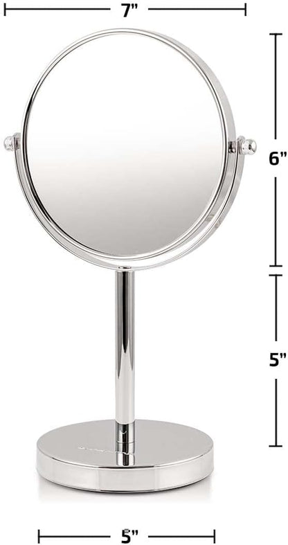 OVENTE 6'' Tabletop Makeup Mirror with 1X/7X Magnification, 360° Swivel Design, Double-Sided Free-Standing Vanity Mirror Perfect for Dresser, Bedroom and Office Desk, Polished Chrome MNLT60CH1X7X