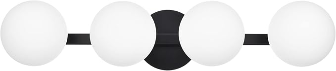 Black Bathroom Vanity Light Fixtures, Modern 4 Lights Matte Black Globe Wall Sconce Lighting, Porch Wall Mount Light Fixture for Bathroom, Mirror Cabinets Hallway Stairs