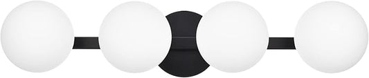 Black Bathroom Vanity Light Fixtures, Modern 4 Lights Matte Black Globe Wall Sconce Lighting, Porch Wall Mount Light Fixture for Bathroom, Mirror Cabinets Hallway Stairs
