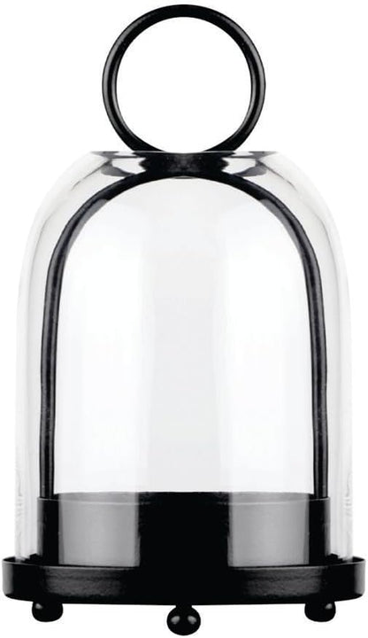 7.5" High Versatile Modern Metal Hurricane Lantern with Handmade Sturdy Glass Dome in Black for 2" Pillar Candle & Plants, for Living Room, Porch, Mantel Decoration (Black, 4" x7.5 for 2" Pillar)