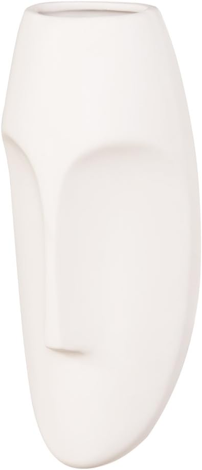 Howard Elliott Ceramic Oval Decorative Face Hanging Wall Decor Sculpture, White Matte Glazed Finish Wall Vase Decor for Living Room, Bedroom, Hallway & Entryway, 10 x 5 Inch