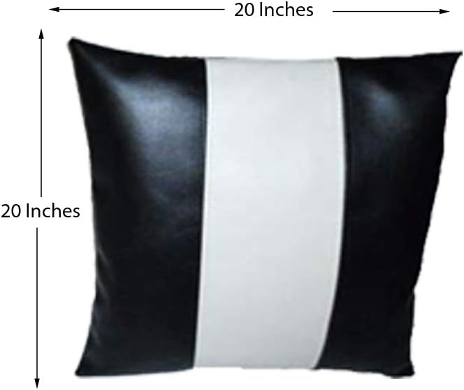 D DOLLY LAMB Lambskin Leather Pillow Cover - Sofa Cushion Case - Decorative Throw Covers for Living Room & Bedroom, 20x20 Inches - Black and White Pack of 2