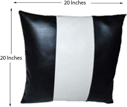 D DOLLY LAMB Lambskin Leather Pillow Cover - Sofa Cushion Case - Decorative Throw Covers for Living Room & Bedroom, 16x16 Inches - Black and White Pack of 2