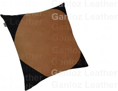 Lambskin Leather Pillow Cover - Sofa Cushion Case - Decorative Throw Covers for Living Room & Bedroom, 16x16 Inches - Black & Brown(01) Pack of 2