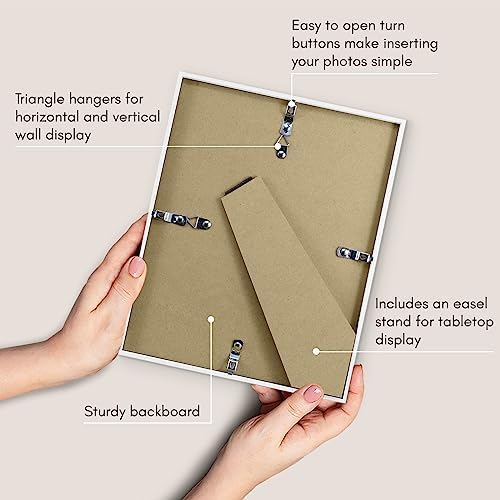 Americanflat 8x10 Picture Frame with Shatter-Resistant Glass - Use as 5x7 Frame with Mat or Display 8x10 Photo Without Mat - Streamline Collection - Picture Frames for Tabletop and Wall - White
