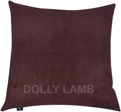 D DOLLY LAMB Lambskin Leather Pillow Cover - Sofa Cushion Case - Decorative Throw Covers for Living Room & Bedroom, 18x18 Inches - Brown Pack of 1