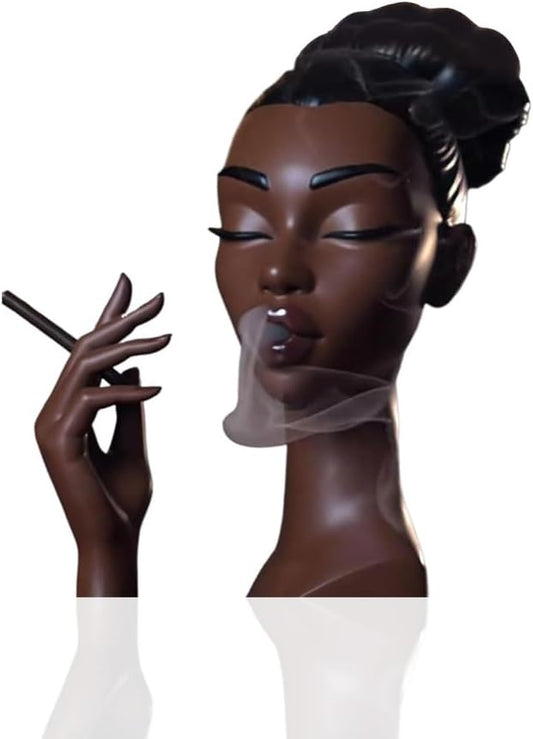 Sophisticated and Elegant Headscents-Head Incense Burner - Black Woman Smoking Head Incense Burner Design Calming Room Waterfall Decor and Unique Home Gift,Desk Decor (A)