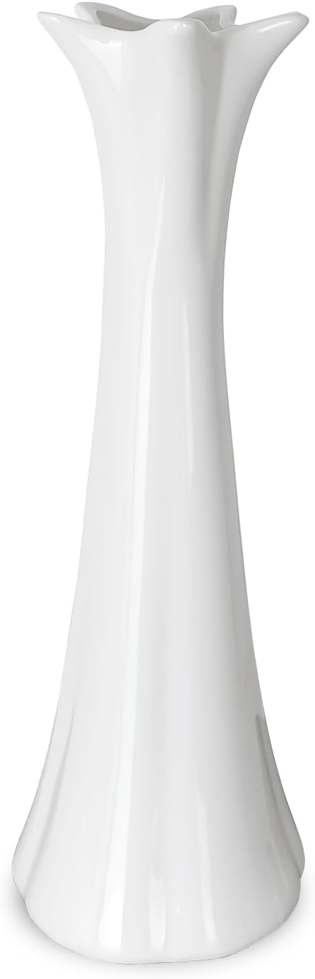 12Inch Tall White Ceramic Vase for Home Decor, Modern Textured Vase for Living Room, Farmhouse, Shelf, Table Centerpieces