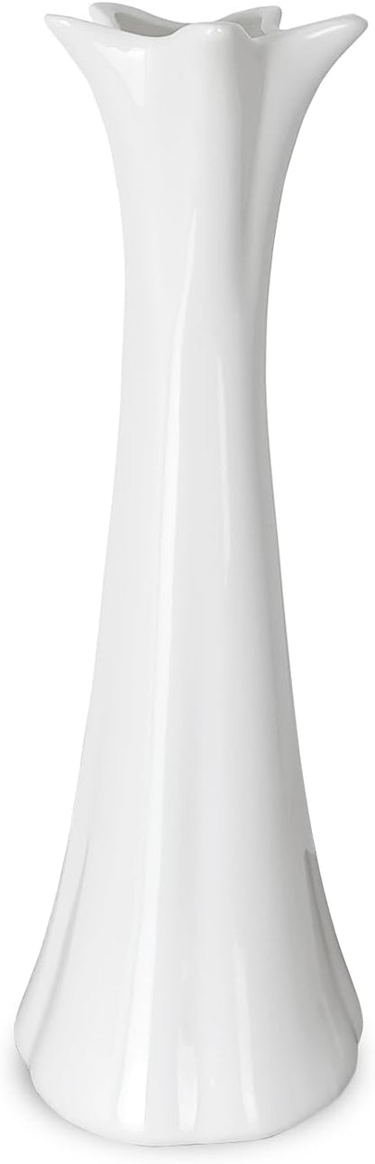 12Inch Tall White Ceramic Vase for Home Decor, Modern Textured Vase for Living Room, Farmhouse, Shelf, Table Centerpieces