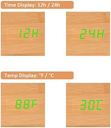 Lancoon Wooden Alarm Clock - Mini Cube LED Digital Clock with Time/Date/Temperature Display, 3 Levels Brightness and Voice Control Great for Home Office Travel - AC10Yellow_White
