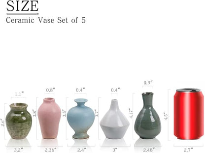 Set of 5 Ceramic Bud Vase - Home Decor Dried Flower Arrangement Small Vase, Gradient Glaze Design, Home, Living Room, Dining Table, Farmhouse, Office Decor, Bedroom, Dining Table, Kitchen Shelf