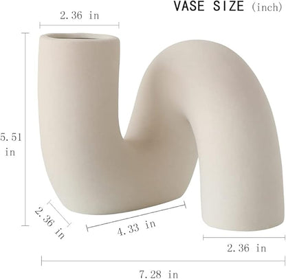 White Ceramic Flower Vase for Decor,Modern Minimalist Abstraction Vases,Farmhouse Decorative vase for Centerpieces,Kitchen,Office, Living Room,Wedding Floral Decoration (Light Brown)