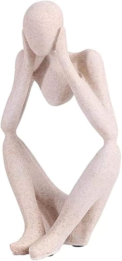Creative Resin Thinker Minimal Abstract Art Sculpture Statue Figurines Home Office Bookshelf Desktop Decor (Sandstone, Focus, Small)