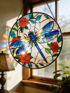 Sun Catcher Stained Glass Window Hanging 8 inch Dragonflies Suncatcher Wall Art Home Decor Sun Catchers Decoration for Garden Home Housewarming Gifts