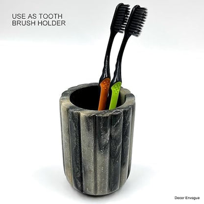 Décor Envogue Natural Scalloped Grey Marble SPA Collection Tumbler Toothbrush Holder Marble Pencil Pen Holder Stand for Desk, Makeup Brush Cup for Girls, Bathroom Tumbler Cup, Durable Office & Home