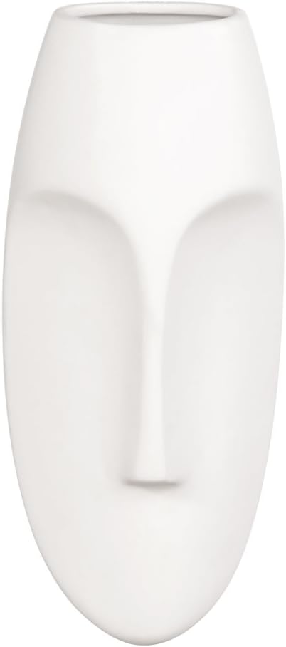Howard Elliott Ceramic Oval Decorative Face Hanging Wall Decor Sculpture, White Matte Glazed Finish Wall Vase Decor for Living Room, Bedroom, Hallway & Entryway, 10 x 5 Inch
