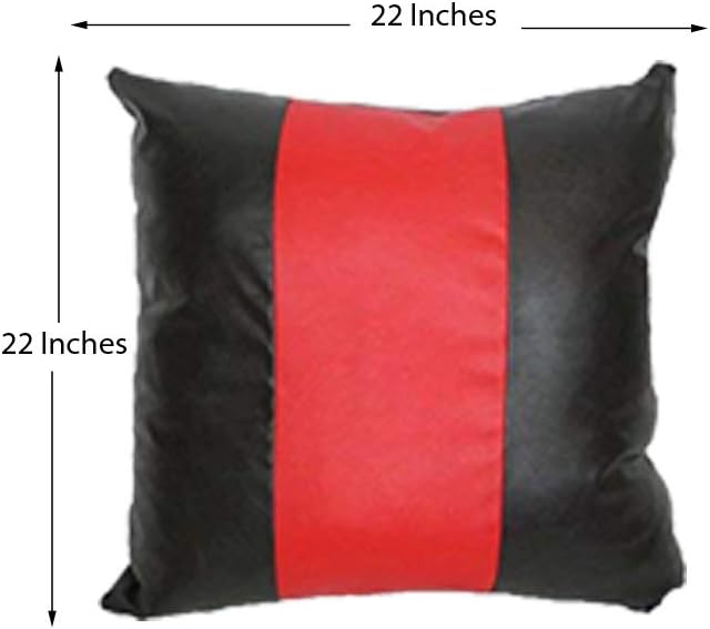 D DOLLY LAMB Lambskin Leather Pillow Cover - Sofa Cushion Case - Decorative Throw Covers for Living Room & Bedroom, 22x22 Inches - Red Black 01 Pack of 2