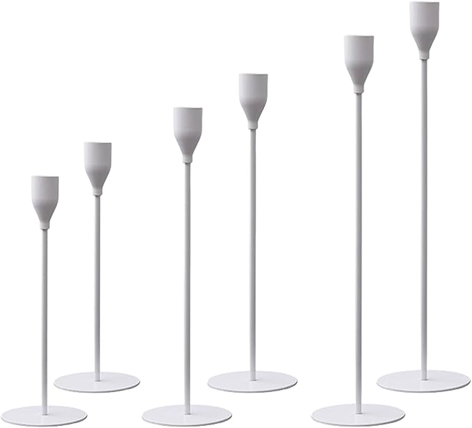 Candlestick Holders Set of 6 Taper Candle Stick Holders, Mantel White Candlestick Holders for 3/4" Taper&Led Candle, Elegant Candle Holder Centerpiece for Wedding/Party/Dinning/Anniversary