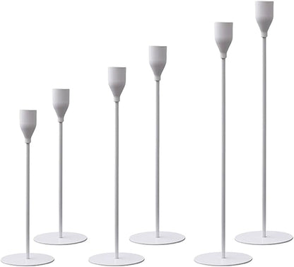 Candlestick Holders Set of 6 Taper Candle Stick Holders, Mantel White Candlestick Holders for 3/4" Taper&Led Candle, Elegant Candle Holder Centerpiece for Wedding/Party/Dinning/Anniversary