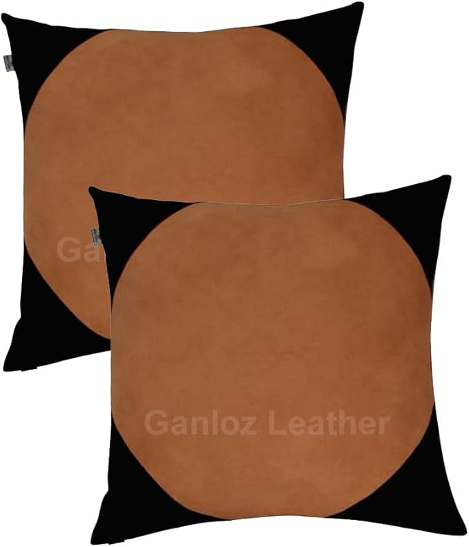 Lambskin Leather Pillow Cover - Sofa Cushion Case - Decorative Throw Covers for Living Room & Bedroom, 22x22 Inches - Black & Brown(01) Pack of 2