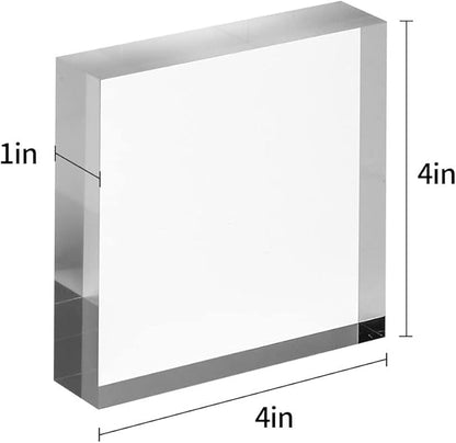 CiaoHER 1in Thickness 4in Square Acrylic Cube Display Block Clear Polished Pedestal Stand Riser Solid Base 4" x 4" x 1", 2 Pack