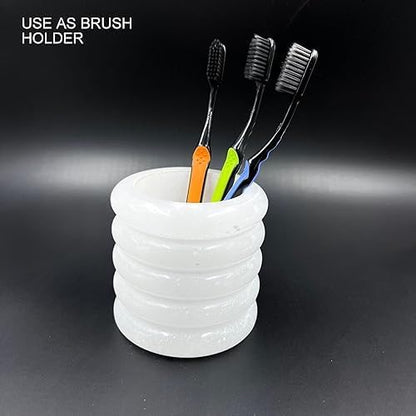 Décor Envogue 4x4" Scalloped Natural White Alabaster Stone Stationary holder Pencil Pen Holder Stand for Desk Utensil Holder Spoon Caddy Countertop Handmade kitchen Utensils set organizer