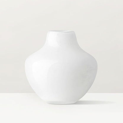 Torre & Tagus 4" Mouth Blown Art Glass Vase for Flowers - Opaque White Small Table Vase & Handmade Small White Accent for Modern Home Decor, Neutral Bud Vases as Decorative Shelf Decor or Wedding