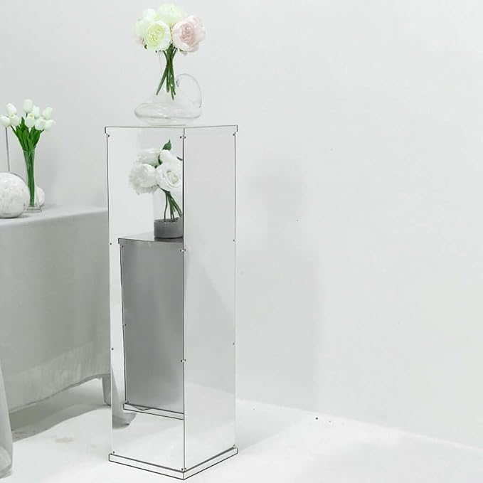 Efavormart 40" Silver Mirror Finish Wedding Decor Ideas - Clear Display Box with Interchangeable Lid and Base - Perfect for Centerpiece Display in Weddings, Baby Showers, Parties
