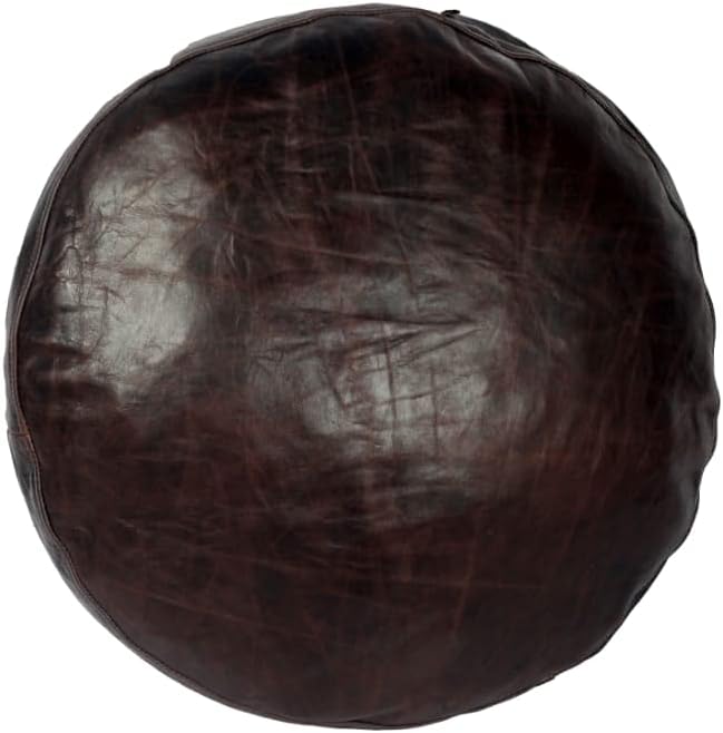 D DOLLY LAMB Lambskin Round Leather Pillow Cover - Sofa Cushion Case - Decorative Circular Cushion Throw Covers for Living Room & Bedroom - Chocolate Brown Diameter 20 Inch