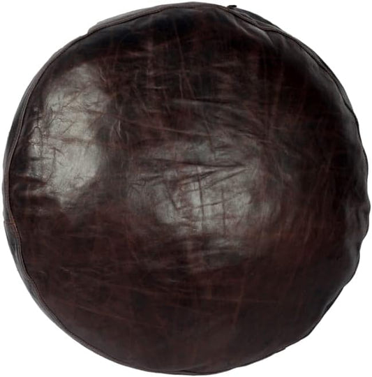 Lambskin Round Leather Pillow Cover - Sofa Cushion Case - Decorative Circular Cushion Throw Covers for Living Room & Bedroom, Chocolate Brown - Diameter 18 Inch