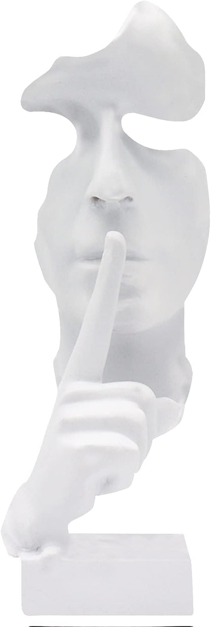 aboxoo Silence is Gold Thinker Statue, Modern and Simple Resin Things, Creative Abstract Figurine Sculptures for Entrance, Creative Room Home, Office Study, Piano Decor (White)