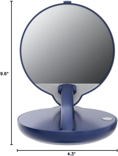 Floxite 15X mag magnification compact mirror with light, LED magnifying handheld lighted travel folding makeup mirror, Tabletop mount, Portable, Small hand pocket, Desk, Vanity, Round Glass