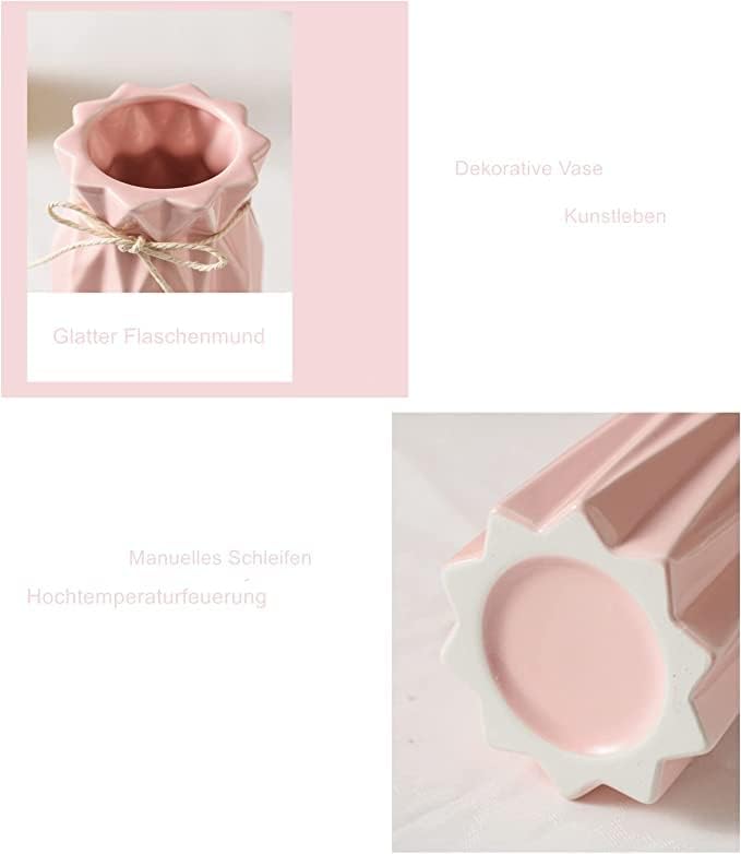 Ceramic Flower 9.5" H x 3.9" W Pink Vase Modern Home Decor Vases for Centerpieces Minimalist Farmhouse Cute Decorative Vases Flowers Tulip Pampas Grass Vase for Table Bathroom Shelf