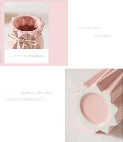 Ceramic Flower 9.5" H x 3.9" W Pink Vase Modern Home Decor Vases for Centerpieces Minimalist Farmhouse Cute Decorative Vases Flowers Tulip Pampas Grass Vase for Table Bathroom Shelf