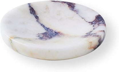 Round Marble Soap Dish, Jewelry Tray, Natural Ring Holder,Nightstand Décor,Stone Soap Dish for Bathroom,Kitchen (Calacatta Viola)