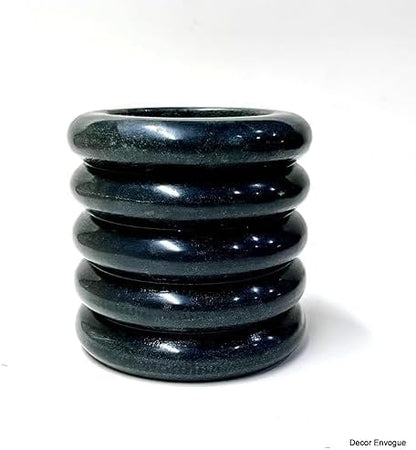Décor Envogue 4x4" Scalloped Dark Grey Natural Stone Stationary holder Pencil Pen Holder Stand for Desk Utensil Holder Spoon Caddy Countertop Handmade kitchen Utensils set organizer