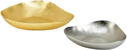 Serene Spaces Living Triangular Aluminum Tray, Gold & Silver Shiny Decorative Metal Tray, Holder for Accessories, Candles, Jewelry, Snacks, Fruits, Centerpiece for Kitchen or Dining Table, Set of 2
