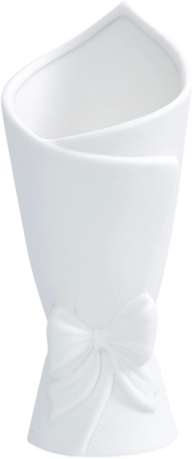 Matte White Bowknot Ceramic Vase, Modern Flower Vases for Home Decor, Pampas, Living Room, Mantel, Table Decoration (Model B)