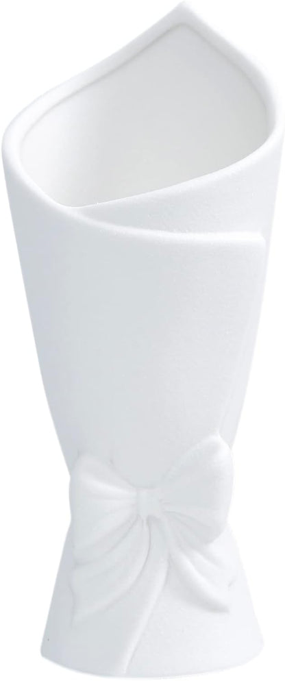 Matte White Bowknot Ceramic Vase, Modern Flower Vases for Home Decor, Pampas, Living Room, Mantel, Table Decoration (Model B)