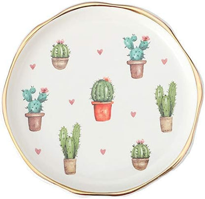 Stephanie Imports Cacti Ceramic Trinket Plate and Decorative Jewelry Dish