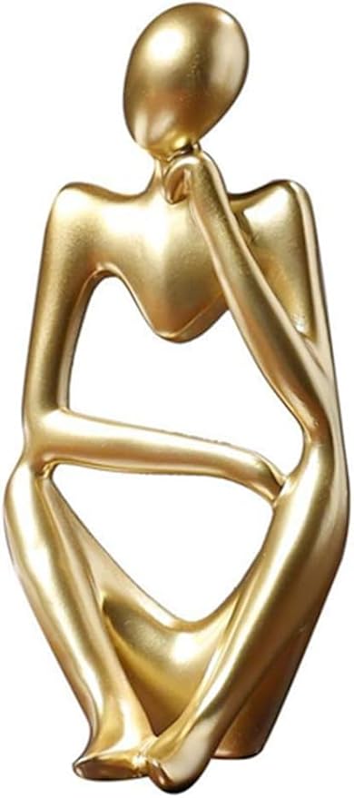 Creative Resin Thinker Minimal Abstract Art Sculpture Statue Figurines Home Office Bookshelf Desktop Decor (Gold, Right, Small)