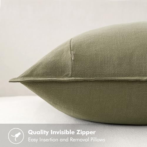 MIULEE Neutral Green Linen Pillow Covers Pack of 4 Decorative Natural Throw Pillow Covers Soft Accent Boho Farmhouse Couch Pillowcases Modern Spring Home Decors for Living Room Bed Sofa 24x24 Inch