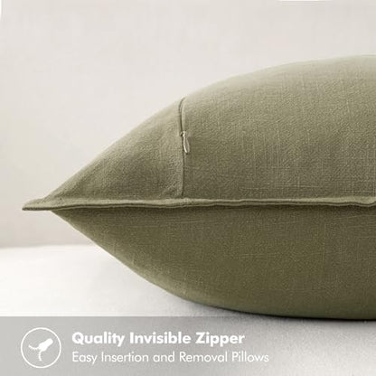MIULEE Neutral Green Linen Pillow Covers Pack of 4 Decorative Natural Solid Throw Pillow Covers Accent Boho Farmhouse Couch Pillowcases Modern Spring Home Decor for Living Room Bed Sofa 20x20 Inch