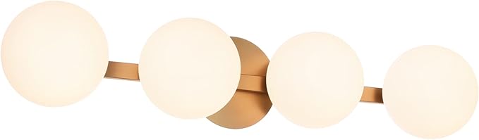 Gold Bathroom Vanity Light Fixtures, Modern 4 Lights Aged Brass Globe Wall Sconce Lighting, Porch Wall Mount Light Fixture for Bathroom, Mirror Cabinets Hallway Stairs (Aged Brass, 4-Light)