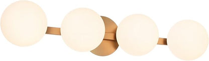 Gold Bathroom Vanity Light Fixtures, Modern 4 Lights Aged Brass Globe Wall Sconce Lighting, Porch Wall Mount Light Fixture for Bathroom, Mirror Cabinets Hallway Stairs (Aged Brass, 4-Light)
