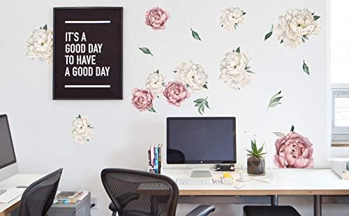 Peony Watercolor Wall Decals (Vintage Pink Watercolor) - Botanical Decor Sticker Flowers - Floral Bedroom Decals for Girls Room - Soft Flower Peonies Wall Decor Bedroom with Test Sample