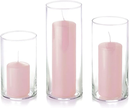 Yummi Set of 12 Slim Pillar & Cylinder Candles – Blush