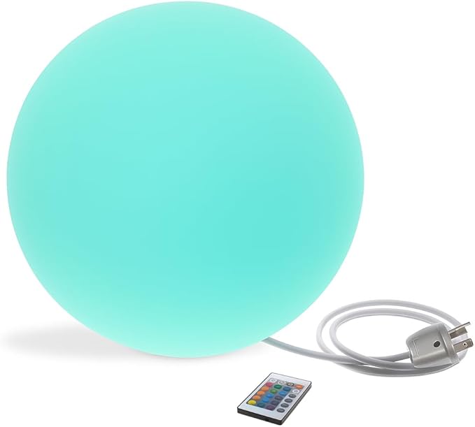 Modern Home Color-Changing LED Glow Ball - 16-Color Remote-Controlled Light Sphere w/Power Cord – Indoor/Outdoor Ambient Mood Lighting, Waterproof, Plug-in (20")