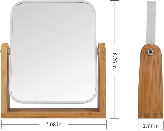 Makeup Mirror with Natural Bamboo Stand, 1X/3X Magnification Double Sided 360 Degree Swivel Magnifying Mirror,Vanity Table,Office Desk,Room Decor, Beauty Gifts(Square)