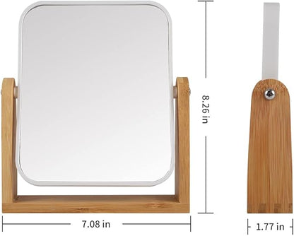 Makeup Mirror with Natural Bamboo Stand, 1X/3X Magnification Double Sided 360 Degree Swivel Magnifying Mirror,Vanity Table,Office Desk,Room Decor, Beauty Gifts(Square)